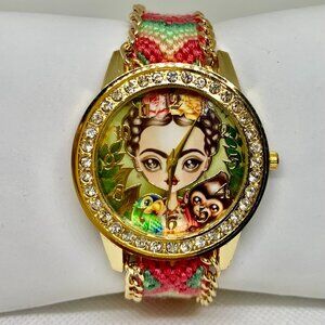 Frida Kahlo Ladies Watch Rhinestones gold tone 42mm  quartz analog running